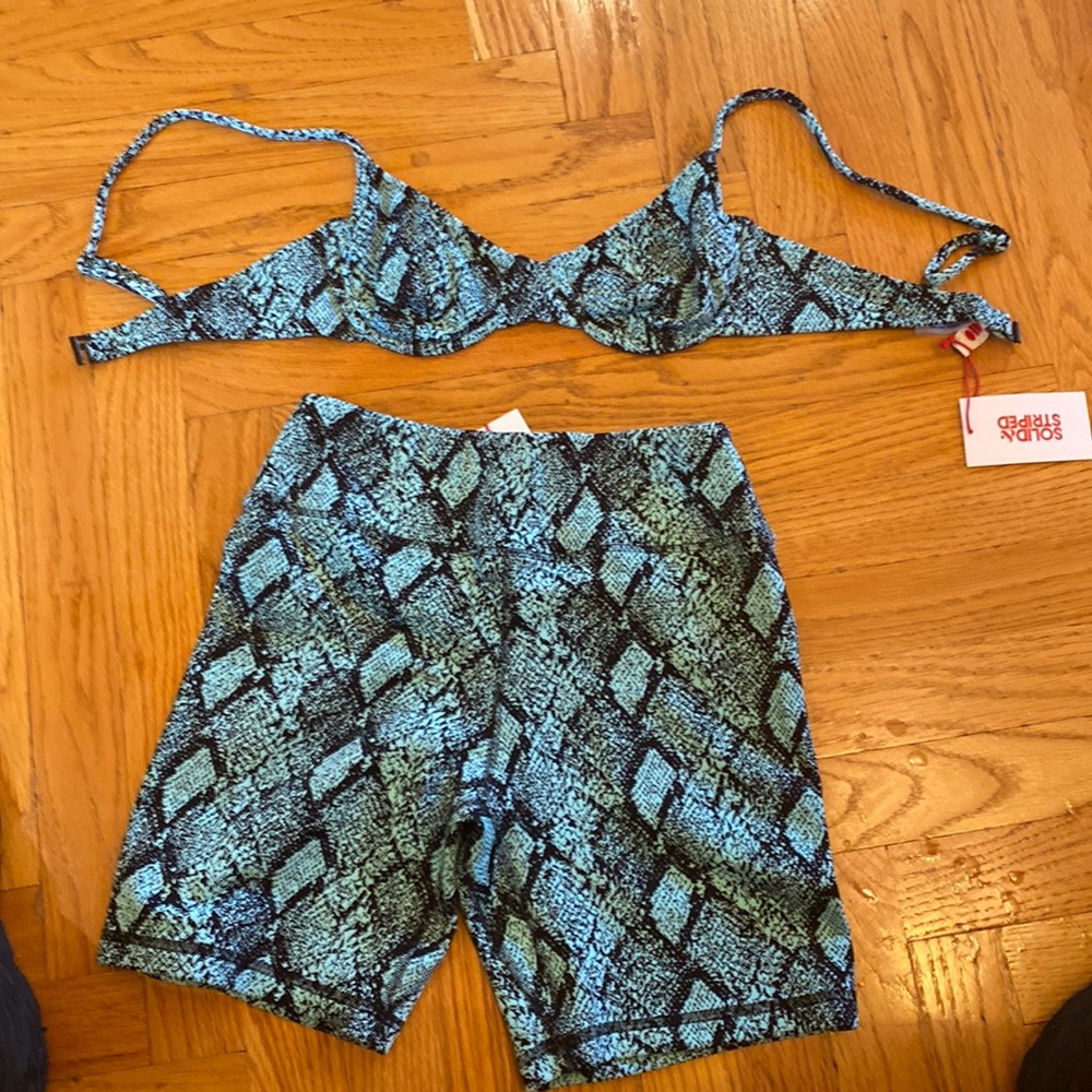 Bikini with matching shorts from solid and stripes